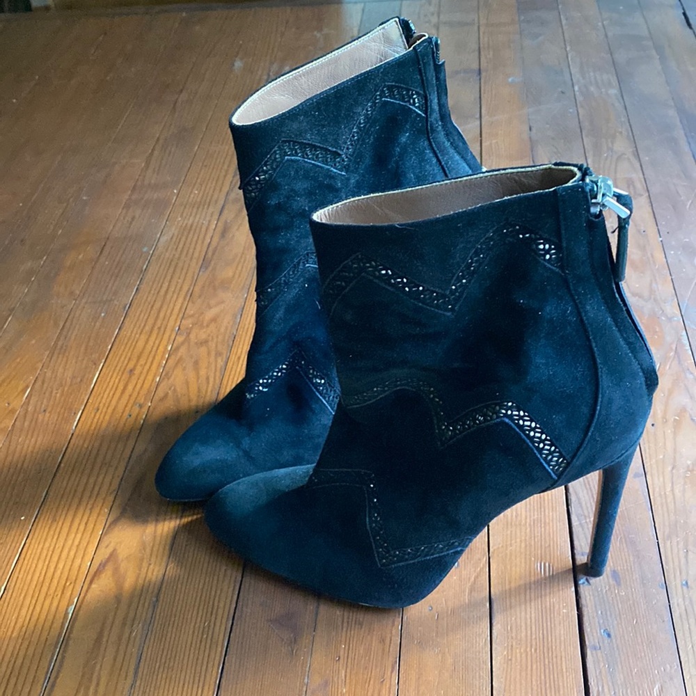 Alaia black suede pattern heeled boots